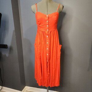 Women's Cooperative Orange Cotton Midi Dress. Size Small.